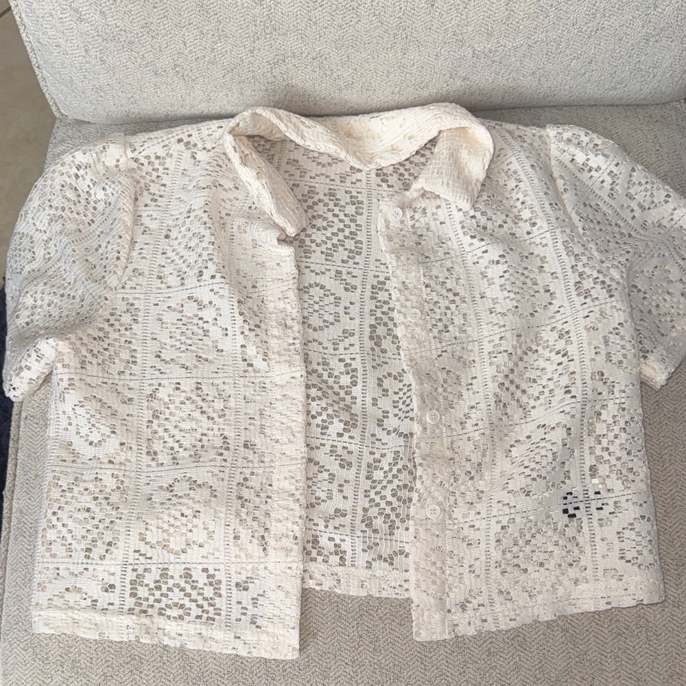 Cream Lace Button-Up Shirt